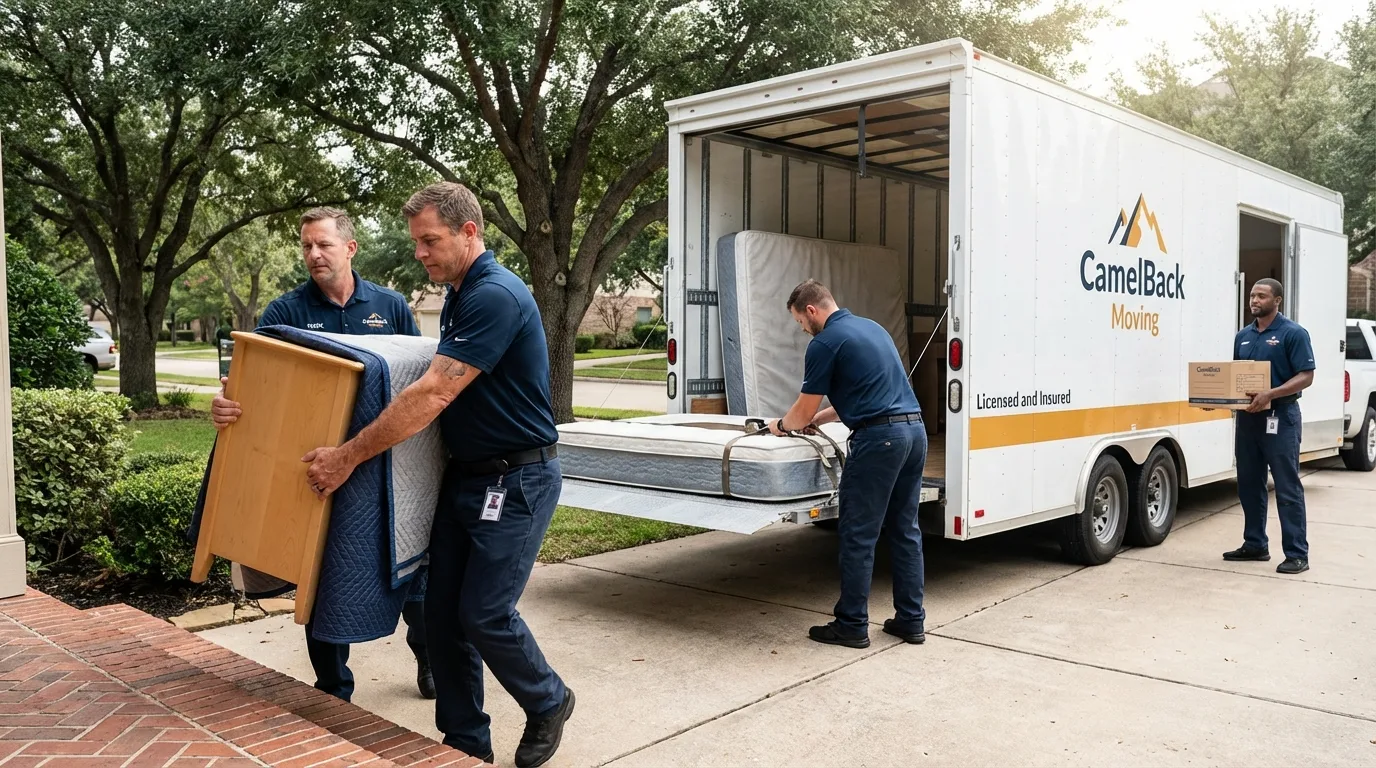 Crew loading residential truck for cross-state move from Marana, AZ