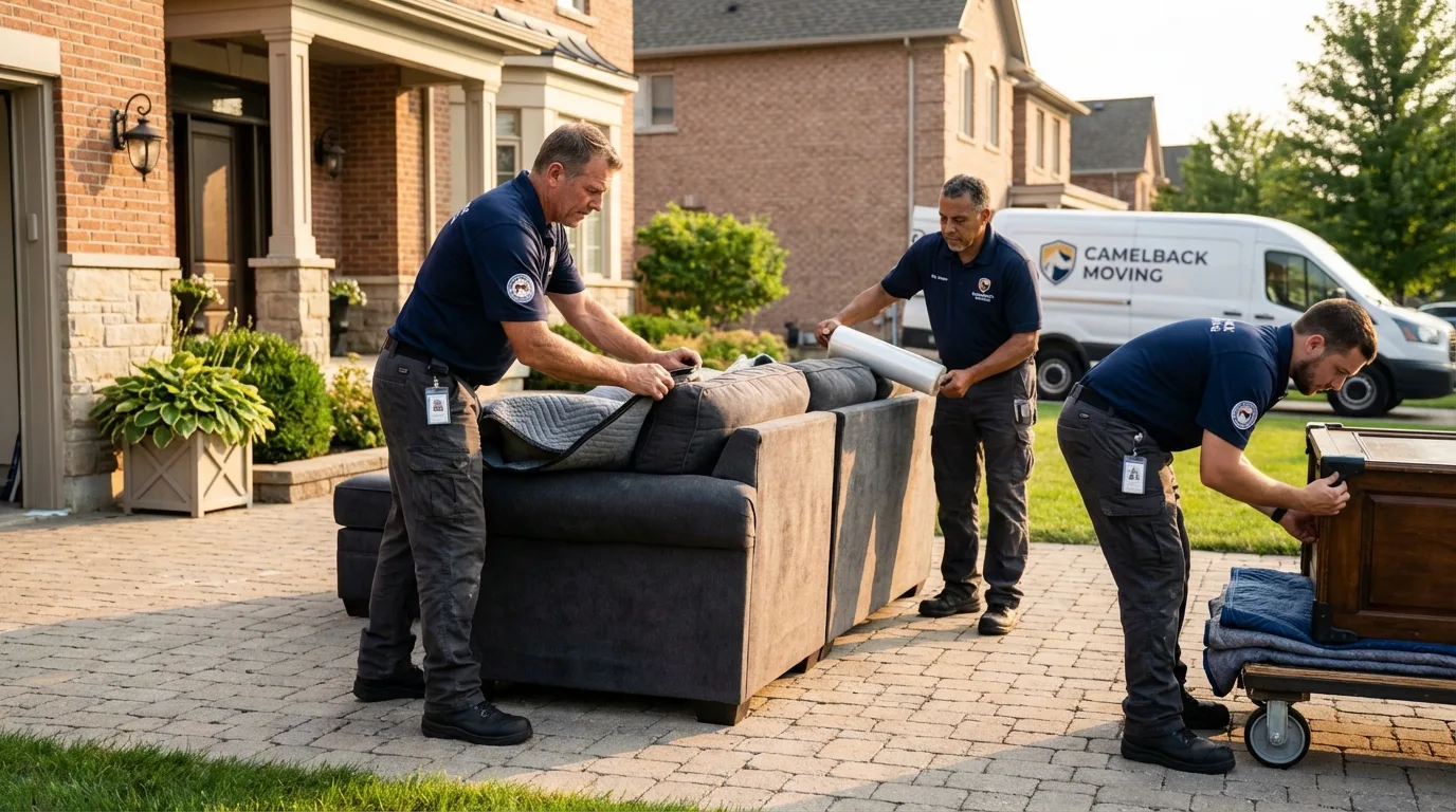 Large estate moving crew wrapping furniture in Marana, AZ