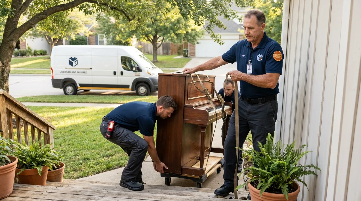 Licensed piano movers securing grand piano in Marana, AZ